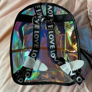clear holographic vinyl mini backpack